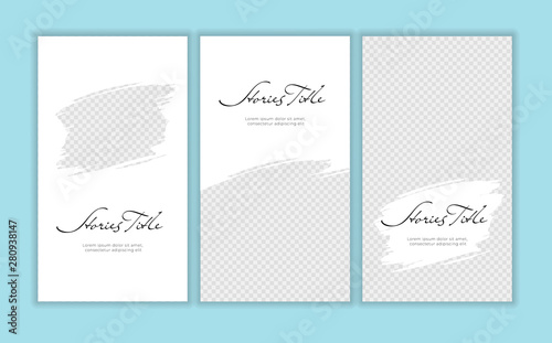 Vector giveaway story trendy templateset. Black and white frames with hand drawn brush strokes place for photo and title text. Design element for social media network post, ad, announcement of contest