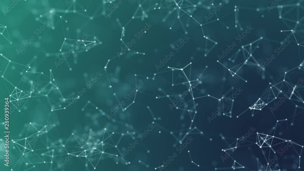 motion graph small blue information units connected into formless lacy illuminated vibrant nets moving on free space. 3d animation. Digitized world and blue ocean strategy concept. Big data.