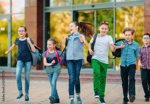 Group of kids going to school together.