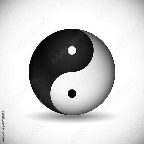 Yin and yang - symbol of the unity and harmony in traditional Chinese Tao philosophy. Realistic vector illustration.
