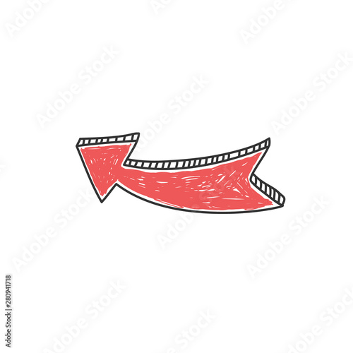 Doodle style red arrow drawing. Vector drawing by hand. red arrow on the white background.