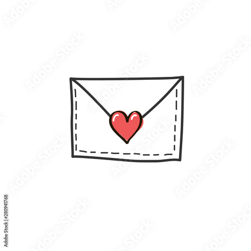 Letter with a heart in the style of a doodle. Vector hand drawing illustration