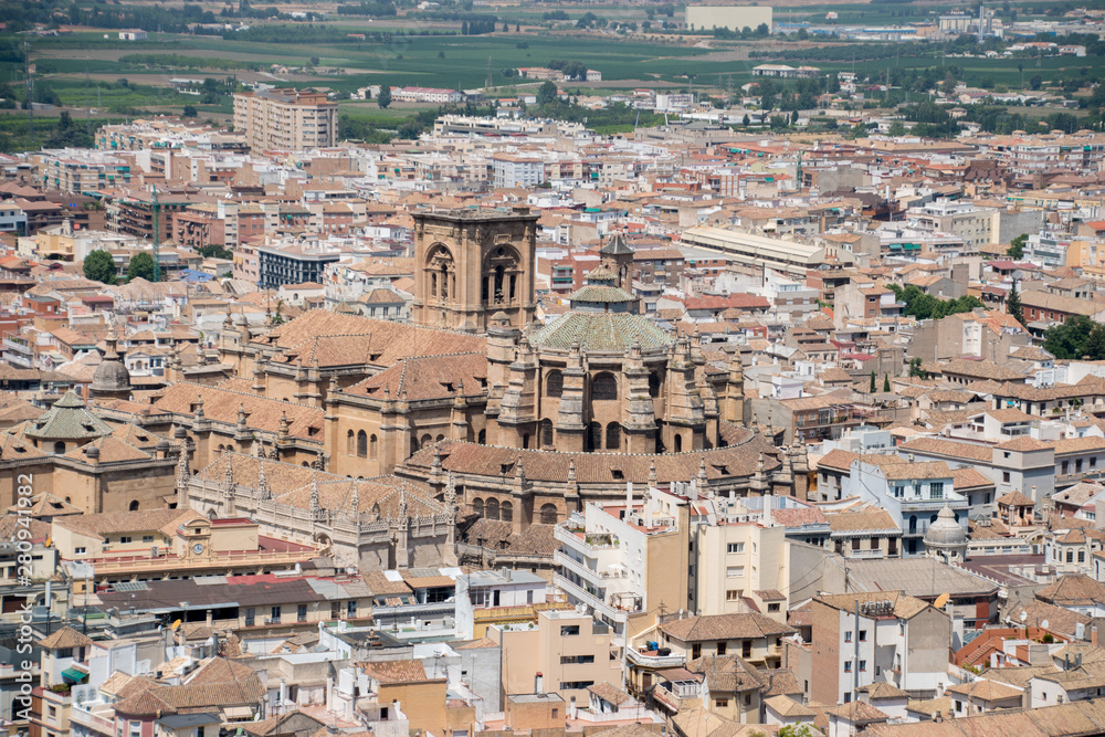 An aerial view of the Granada Cathedral of Spain