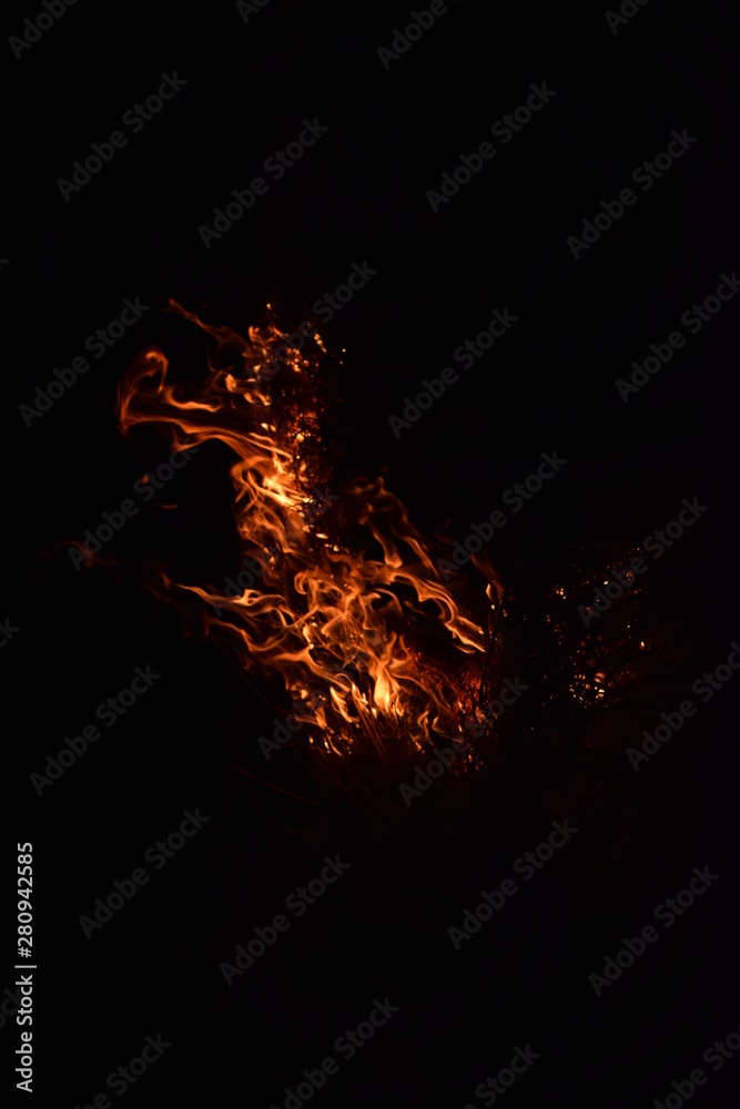 Burning of rice straw at night. Burning of rice straw at night.
