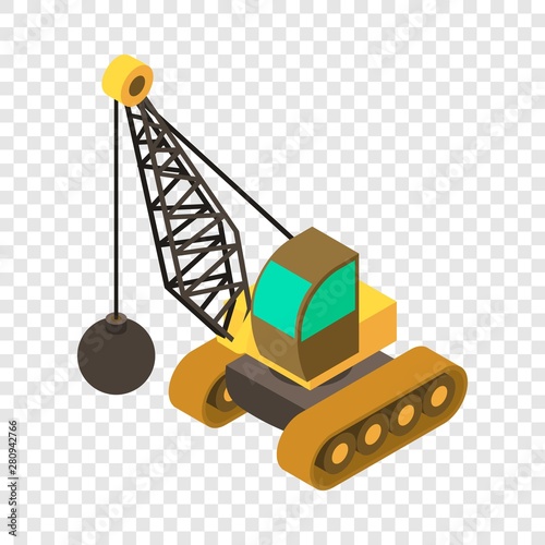 Wrecking ball crane icon. Isometric illustration of wrecking ball crane vector icon for web