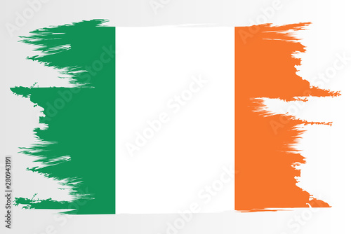 Ireland Flag. Brush painted Ireland Flag. Hand drawn style illustration with a grunge effect and watercolor. Ireland Flag with grunge texture. Vector illustration.
