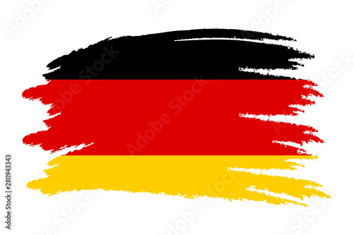 German flag. Brush painted German flag. Hand drawn style illustration with a grunge effect and watercolor. German flag with grunge texture. Vector illustration.