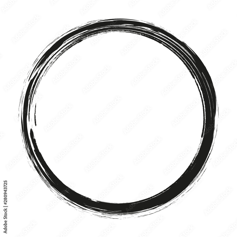 vector brush strokes circles of paint on white background. Ink hand drawn paint brush circle. Logo, label design element vector illustration. Black abstract circle. Frame.