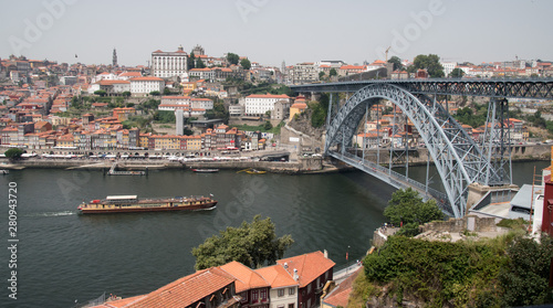 The Dom Luis I Bridge, a double deck metal arch bridge that crosses the Douro River in Porto, Portugal. 