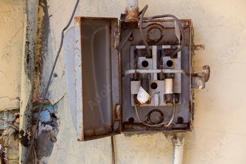old metal open fuse box