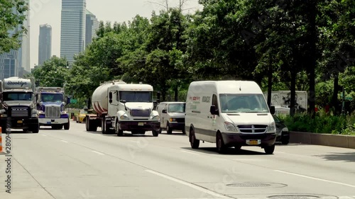 New York, United States, June 11, 2018: traffic on West street in downtown Manhatten going uptown