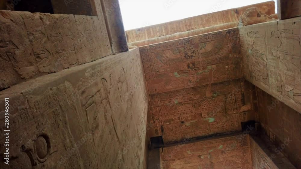 Ancient Egyptian ruins of Edfu Temple exterior columns and carvings Ancient Egyptian ruins of Edfu Temple exterior columns and carvings