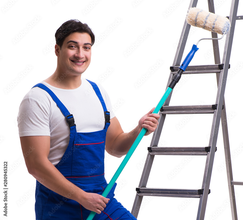 Young painter contractor isolated on white background Young painter contractor isolated on white background