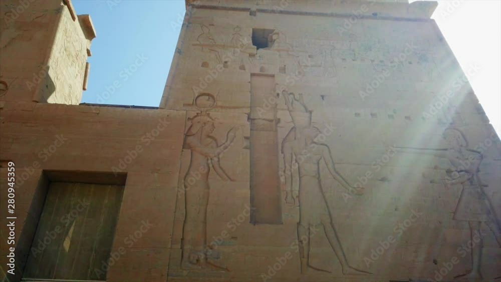 Ancient Egyptian wall carving reliefs at Temple of Kom Ombo Stock Video ...
