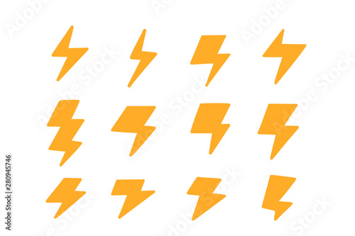 Thunderbolt icon set. Yellow sale promotion sign. Flash vector thunder
