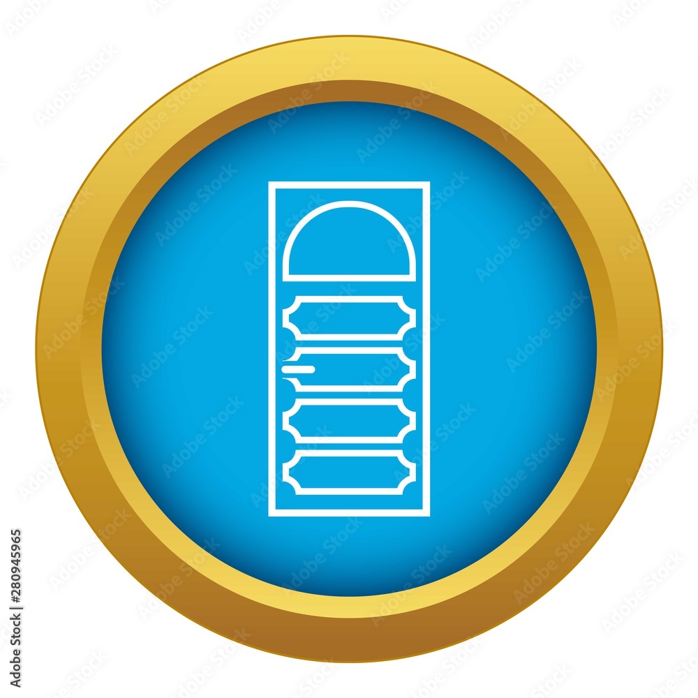 Wooden door with an arched glass icon blue vector isolated on white background for any design Wooden door with an arched glass icon blue vector isolated on white background for any design