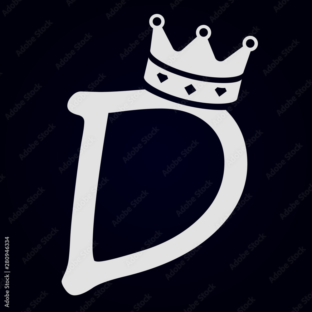 Caligrafía de la letra D con corona en la parte superior Stock