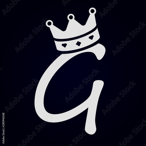 Caligrafía de la letra G con corona en la parte superior photo