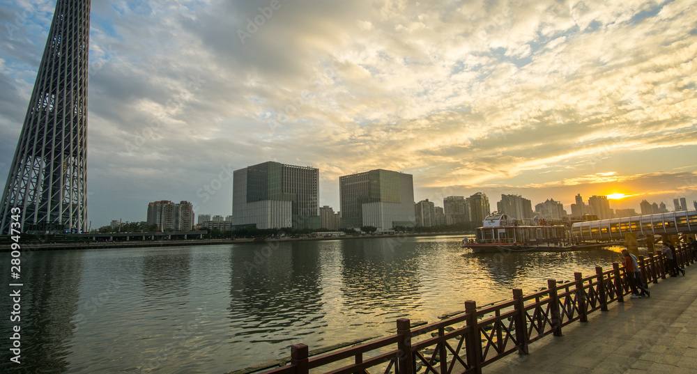 Fototapeta premium Touring around the business in the city center of Guangzhou , this massive city contains more than 14M of people and considered as a international business capital.