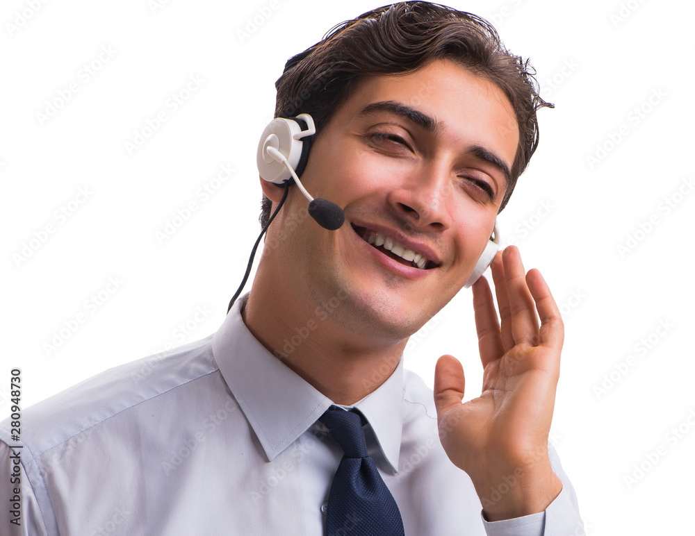 Man with headset isolated on white background Man with headset isolated on white background