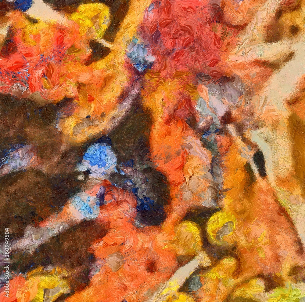 Naklejka premium Detailed close-up grunge clouds abstract background. Dry brush strokes hand drawn oil painting on canvas texture. Creative simple pattern for graphic work, web design or wallpaper. Chaotic splashes.
