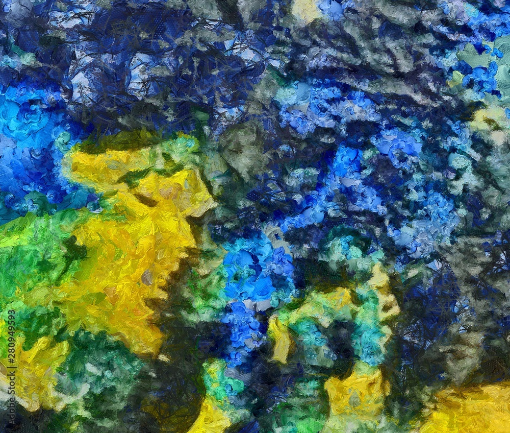 Naklejka premium Detailed close-up grunge clouds abstract background. Dry brush strokes hand drawn oil painting on canvas texture. Creative simple pattern for graphic work, web design or wallpaper. Chaotic splashes.
