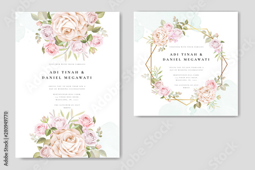 wedding invitation card with floral and leaves background template  © lukasdedi
