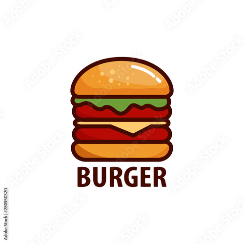 Delicious burger. Flat icon  logo or sticker for your design  menu  website  promotional items