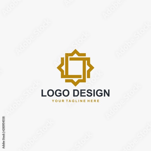 Islamic logo design vector. Mosque abstract illustration logo. Gold arabic ornament vector icon. 