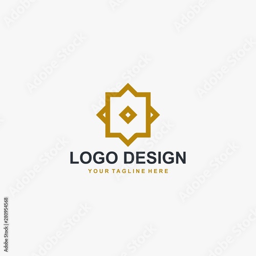 Islamic logo design vector. Mosque abstract illustration logo. Gold arabic ornament vector icon. 