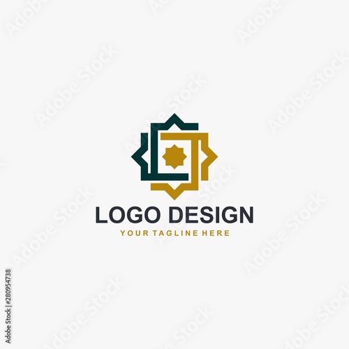 Islamic logo design vector. Mosque abstract illustration logo. Gold arabic ornament vector icon. 
