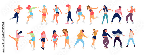 Crowd of young people dancing at club. Big set of characters having fun at party. Flat colorful vector illustration.