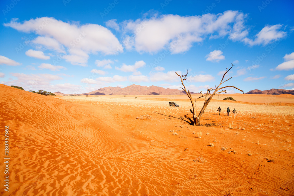 Family exploring Namib desert