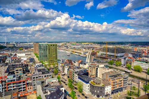 Fotografering An aerial view of the port and docks in Antwerp (Antwerpen), Belgium