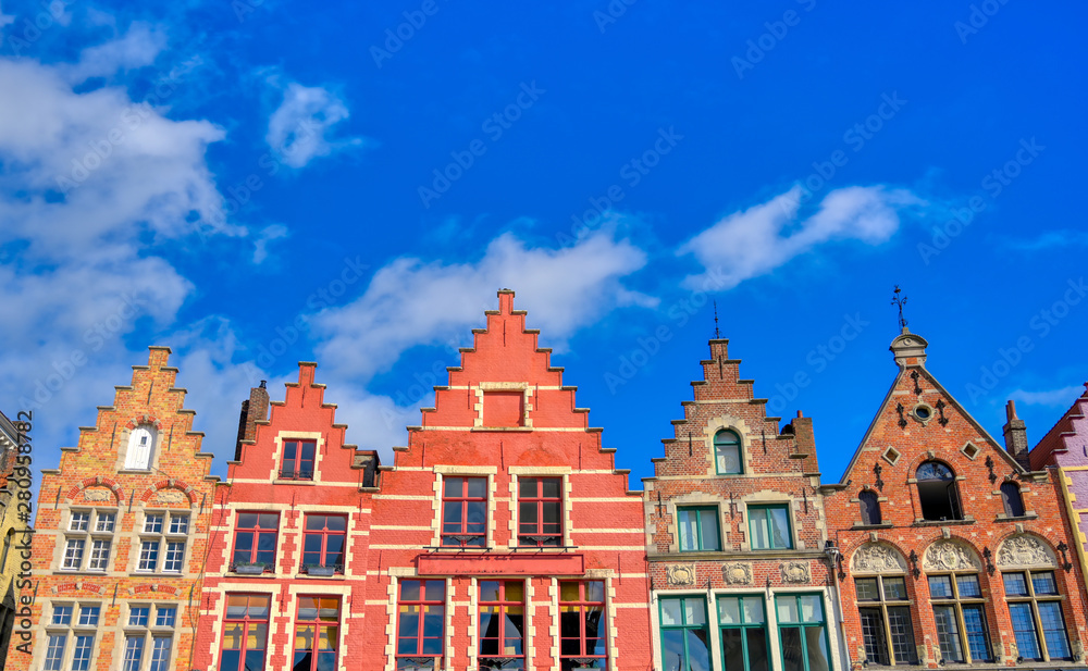 The historical city center and Market Square (Markt) in Bruges (Brugge), Belgium.