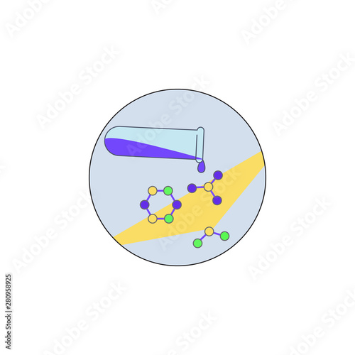 Biotechnology, test tube, molecule in badge icon. Element of biotechnology icon