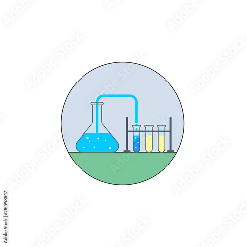Biotechnology, test tube, test in badge icon. Element of biotechnology icon