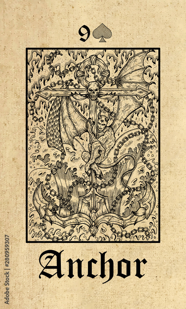 Anchor. Tarot card from Lenormand Gothic Mysteries oracle deck.