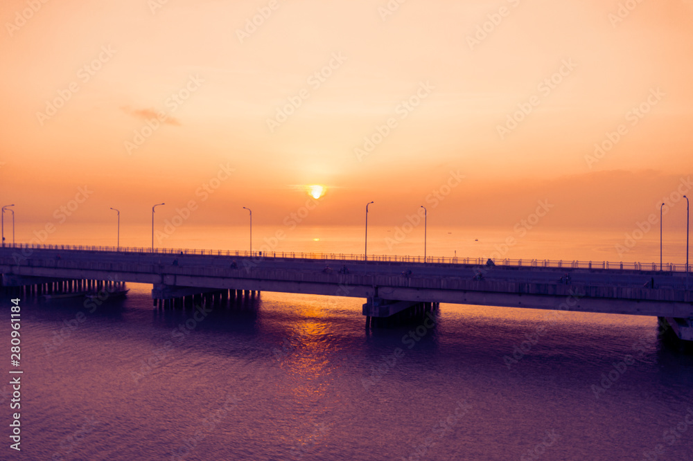 Silhouette of Suramadu bridge in East Java