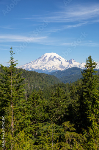 Beautiful American Mountain Landscape view during a sunny summer day. Taken in Paradise  Mt Rainier National Park  Washington  United States of America.