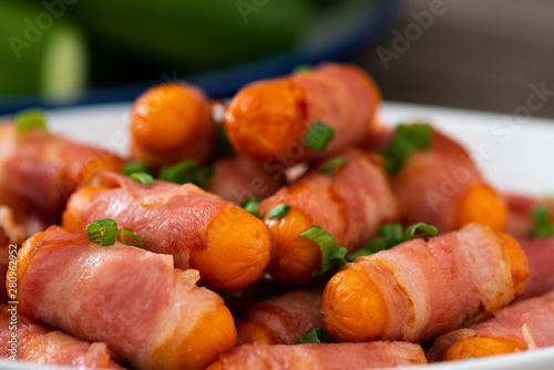  Mini sausage wrapped in bacon.