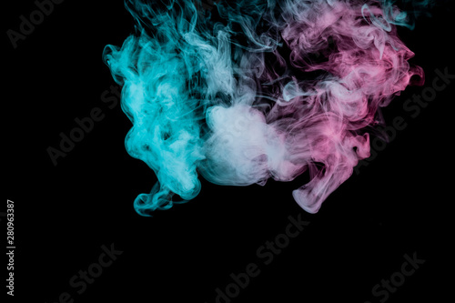 Wallpaper Mural Colored background with winding clouds of smoke from patterns of different forms of pink, green and blue colors with tongues of flame on a black isolated background. Print for t-shirt. Torontodigital.ca