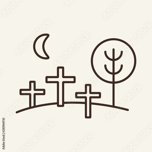 Cemetery vector line icon. Graves, Halloween, attribute. Holiday concept. Vector illustration can be used for topics like holiday, Halloween, death