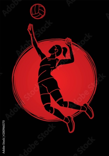 Woman volleyball player action cartoon graphic vector