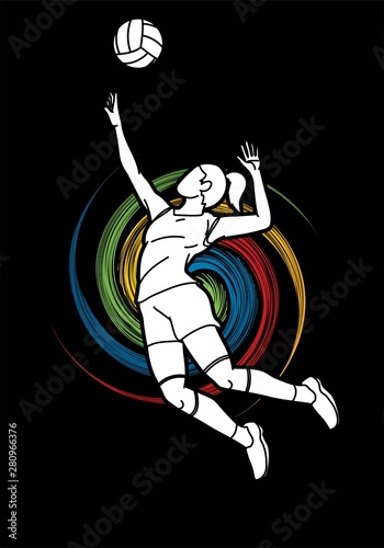 Woman volleyball player action cartoon graphic vector