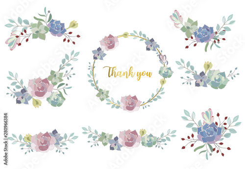 pastel bouquet set with flower,cactus,leaves,wreath illustration for sticker,postcad,birthday invitation