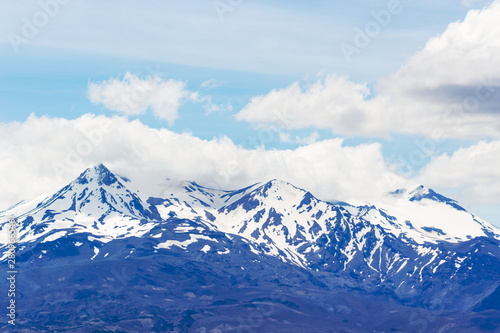 Landscape view of Mount Ruapehu, one of three volcanic mountains of the Tongariro National Park of New Zealand.