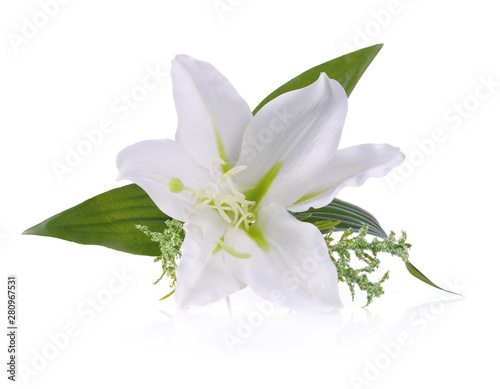 Artificial lily flower isolated on white background.