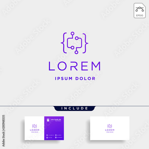 coding digital logo design template vector lineart