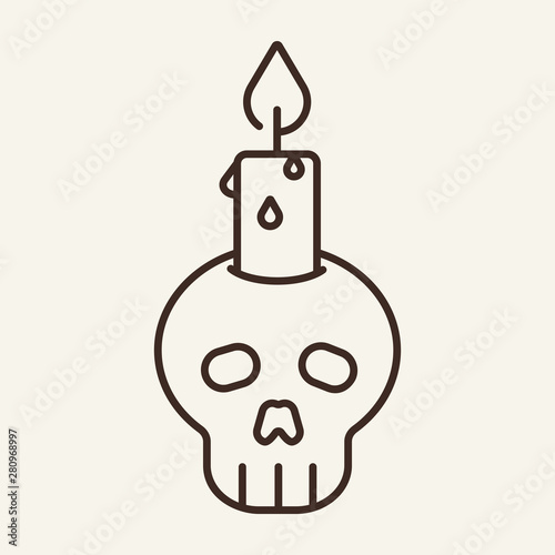 Skull with candle vector line icon. Body, Halloween, attribute. Holiday concept. Vector illustration can be used for topics like holiday, Halloween, medicine